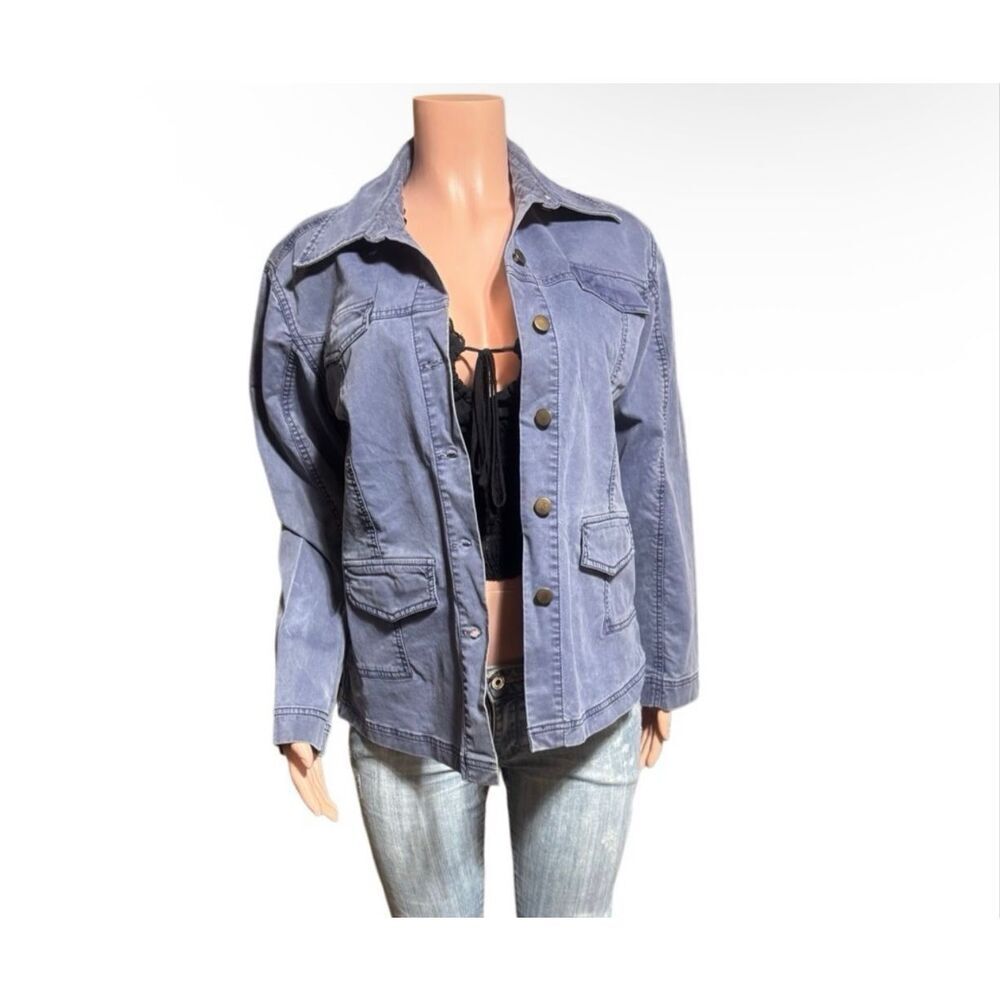 Women patch button up denim jacket M